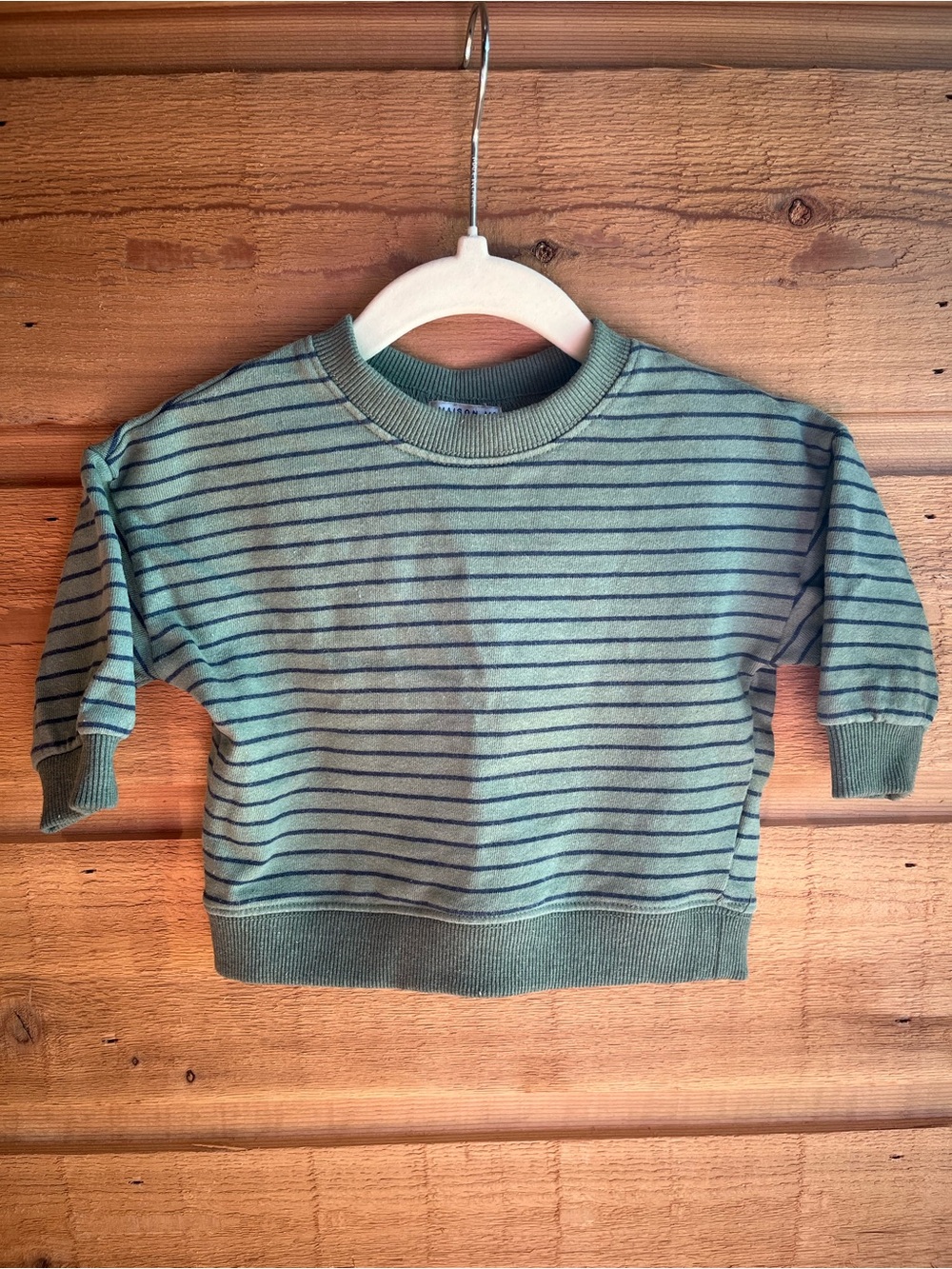 MAISON ME - Baby Striped Green Crewneck Sweatshirt 3-6mo